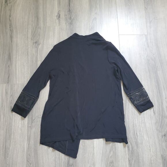 Chicos Travelers Jacket Skirt Set Womens L /2 Lace Trim Open Front Career Whimsy - Picture 12 of 13